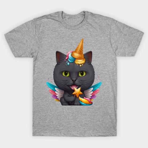 Black Cat Ice Cream Unicorn T-Shirt by stonemask